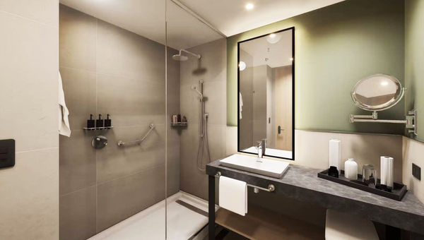 A rendering of a guest bathroom at The Cormorant at 55 South. A rendering of a guest bathroom at The Cormorant at 55 South.