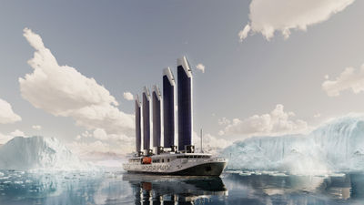 A rendering of Selar’s mostly wind- and solar-powered polar expedition ship, which is expected to debut next year.