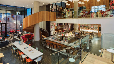 The living room in the CitizenM New York Bowery.