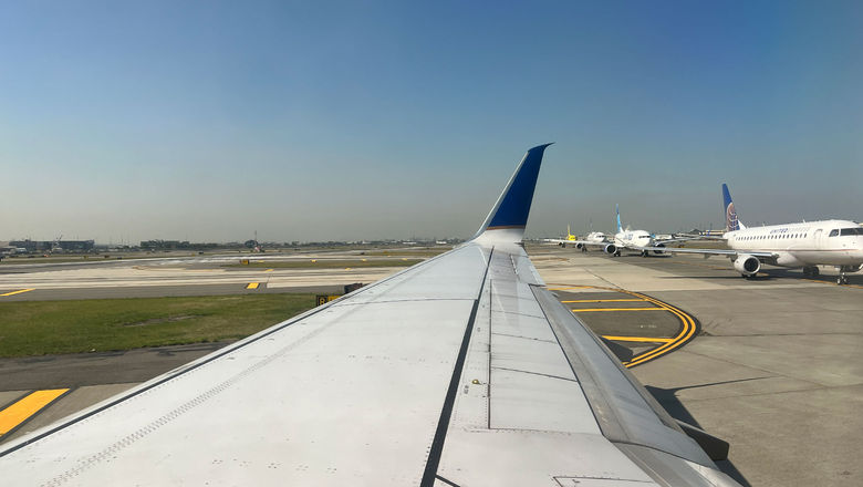 Planes line up for takeoff at Newark Liberty Airport in this 2023 photo.