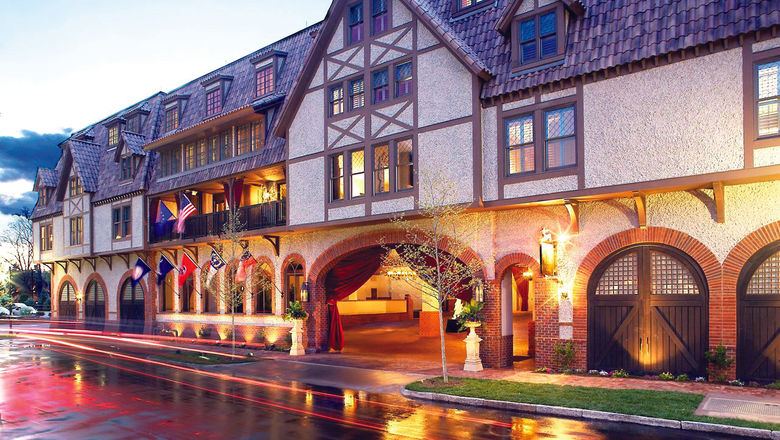 The exterior of the Grand Bohemian Lodge Asheville, which underwent a comprehensive revamp ahead of its post-Hurricane Helene reopening in May.