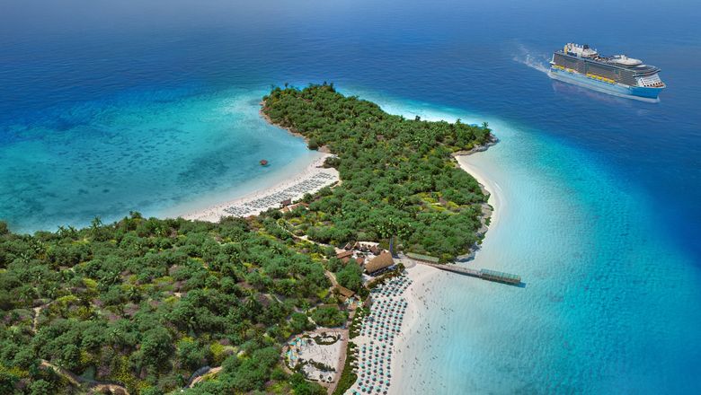 An aerial rendering of Royal Caribbean's private destination on Lelepa.