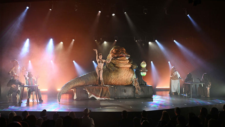 Princess Leia dances and Jabba the Hutt raps in “The Empire Strips Back—A Burlesque Parody”  at the Rio Hotel & Casino in Las Vegas.