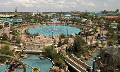 A view of Epic Universe from the Universal Helios Grand Hotel.