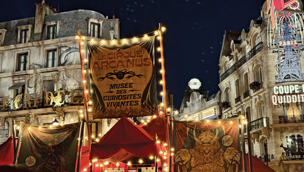 The entrance to "Le Cirque Arcanus," a show in Epic Universe's Wizarding World of Harry Potter.