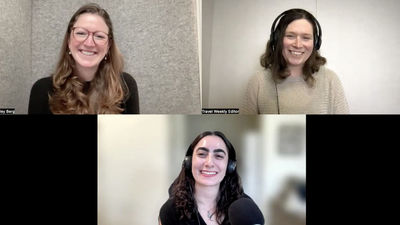 Clockwise from top left: Hopper lead economist Hayley Berg, host Rebecca Tobin and cruise editor Teri West talk about Americans' summer 2025 travel plans.