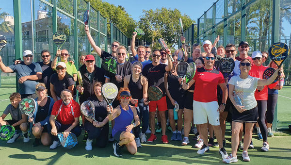 Padel players pose during a Padel Tripper-organized trip. Padel players pose during a Padel Tripper-organized trip.