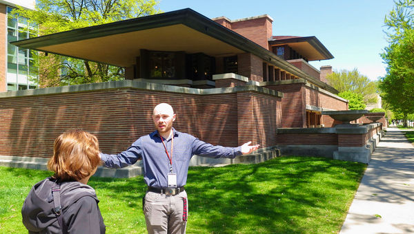 An interpreter at Hyde Park's Frederick C. Robie House. An interpreter at Hyde Park's Frederick C. Robie House.