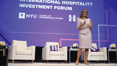 STR president Amanda Hite speaking at the NYU International Hospitality Investment Forum.