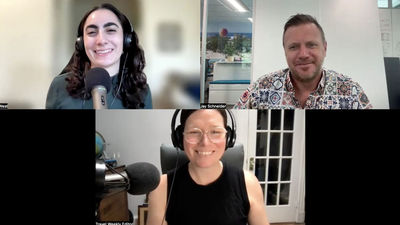 On the Folo by Travel Weekly, clockwise from top left: Cruise editor Teri West, Royal Caribbean chief product innovation officer Jay Schneider and Folo host Rebecca Tobin.