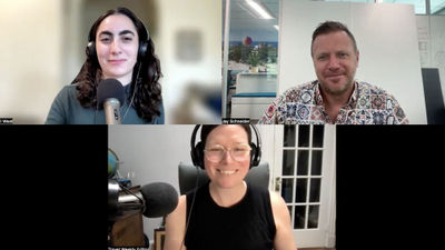 Clockwise from top: Teri West, Travel Weekly's cruise editor; Jay Schneider of Royal Caribbean Group; and Folo host Rebecca Tobin talk about the latest in private and exclusive cruise destinations.
