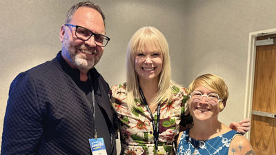 From left, Louie Di Tacchio, owner of Progress Travel in Ajax, Ontario; Jennifer Doncsecz, president of VIP Vacations in Bethlehem, Pa.; and Jana Elias, owner of Tootles and Nibs Travel, at Travel Market 2025.