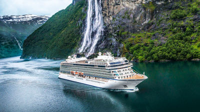 A Viking ocean ship sailing in Norway.