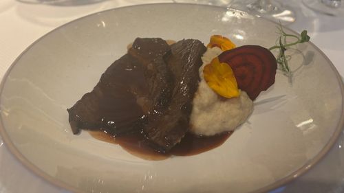 Braised ox cheek with celeriac, vanilla and beets. Braised ox cheek with celeriac, vanilla and beets.