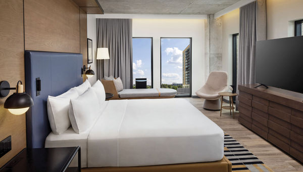 A guestroom at the Canopy by Hilton Nashville The Gulch.