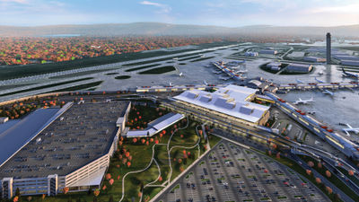 A rendering of Pittsburgh Airport's new central terminal, which is slated to open this fall.