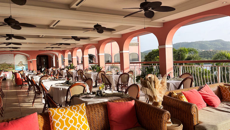The Terrace restaurant sits just off the lobby and has some of the best sunset views at The Buccaneer.