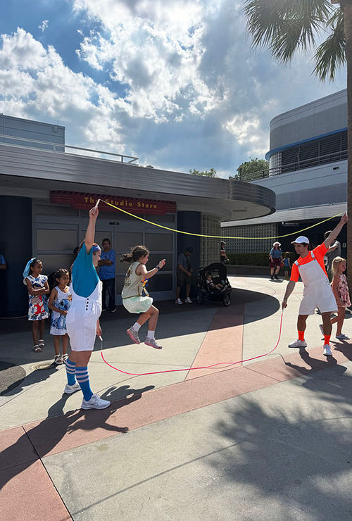 A pop-up jump-rope games at Walt Disney World's Hollywood Studios for Cool Kid Summer, just outside the new "Little Mermaid" show. A pop-up jump-rope games at Walt Disney World's Hollywood Studios for Cool Kid Summer, just outside the new "Little Mermaid" show.