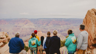 An Intrepid Travel tour group at the Grand Canyon.