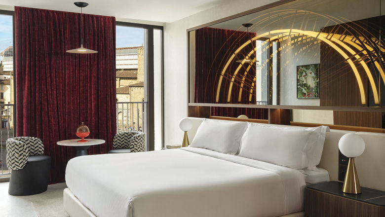 A guestroom at the W Florence, which has opened near the city's landmark Duomo on the Piazza dell'Unita Italiana.