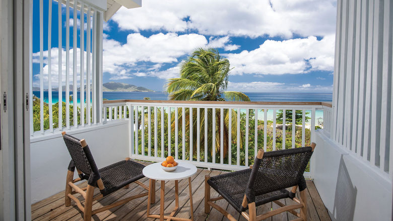 The view from one of the updated hillside rooms at Long Bay Beach Resort that have views of Jost Van Dyke.