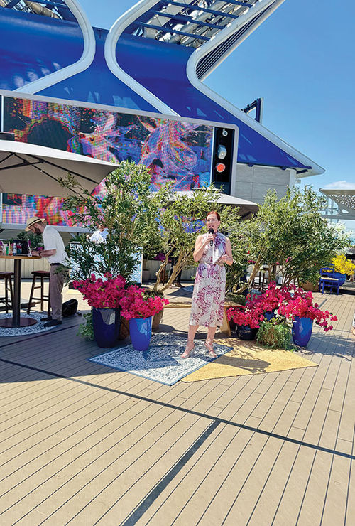 Celebrity Cruises president Laura Hodges Bethge at the line's Bora event on the Celebrity Beyond.