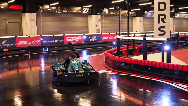 Up to 20 drivers can race on the F1 Drive kart track at Grand Prix Plaza.