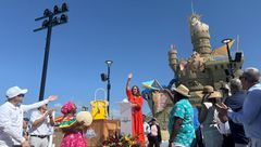 Carnival Cruise Line president Christine Duffy addresses guests at Celebration Key's grand opening.