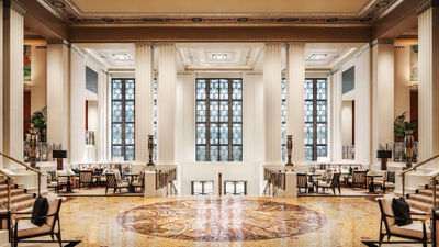 The Park Avenue lobby at the renewed Waldorf Astoria New York.