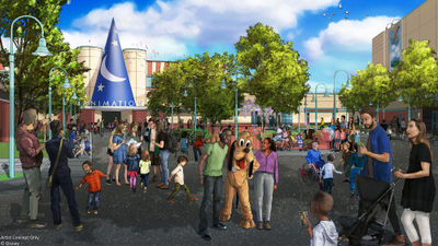 A rendering of The Walt Disney Studios space and the building housing The Magic of Disney Animation. Today, the area is known as Animation Courtyard, which will close Sept. 25.