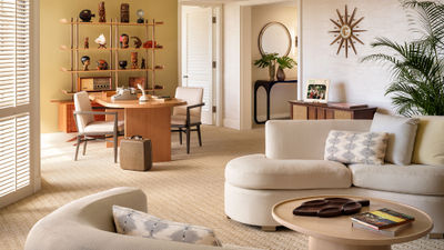 The Penthouse suite is designed with a midcentury Hawaiian aesthetic.