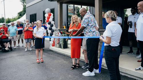 Jamie Ane and JJ Eubanks cut the ribbon outside their Entrepreneur Learning Center in Mitchell, Ind., earlier this month. Jamie Ane and JJ Eubanks cut the ribbon outside their Entrepreneur Learning Center in Mitchell, Ind., earlier this month.