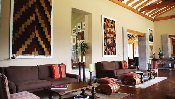 The lobby at the Hacienda Urubamba.