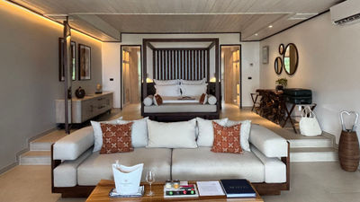 A renovated Ocean Suite at Carlisle Bay in Antigua. Ocean, Bay and Garden Suites are getting refreshed ahead of the resort's seasonal reopening in October.