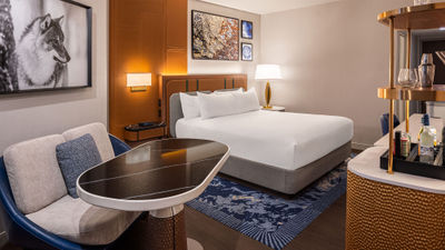 A renovated guestroom in the Caesars Republic Lake Tahoe's revamped Remus Tower.