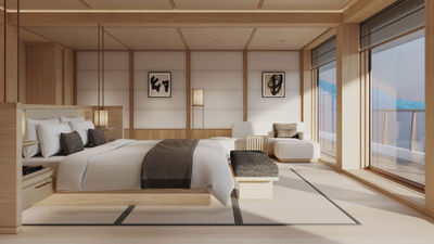 A cabin on the Amangati, which has opened for charter and event bookings. The cabin designs will be inspired by Japanese architecture.
