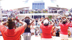 "Stomp the Deck," a step show during the annual Festival at Sea charter cruise that celebrates African American culture, on the Celebrity Reflection in 2024.