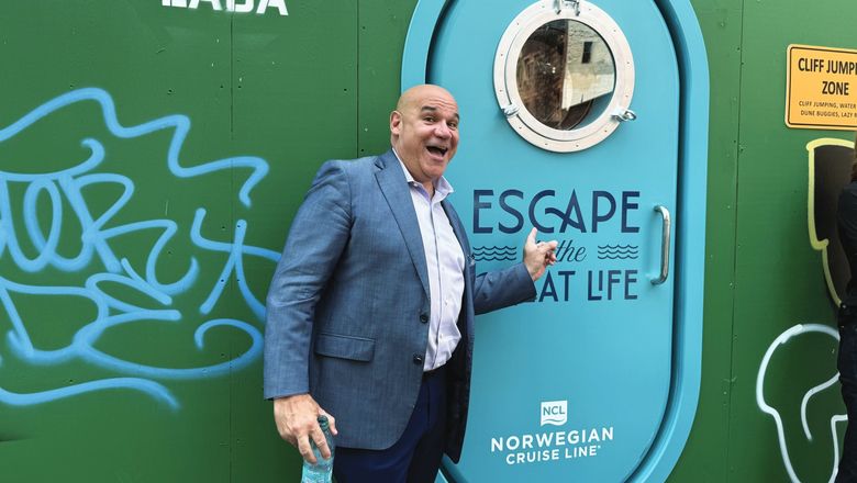 Norwegian Cruise Line president David Herrera at a pop-up space in New York promoting the Great Stirrup Cay waterpark.