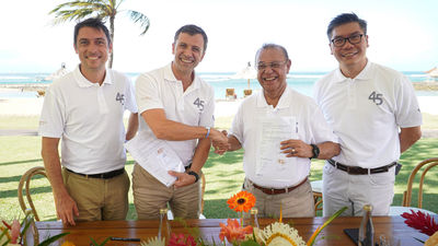 Representatives from Club Med and developer PT Grahatama Kreasi Baru commemorate plans to open a resort in Manado, Indonesia.