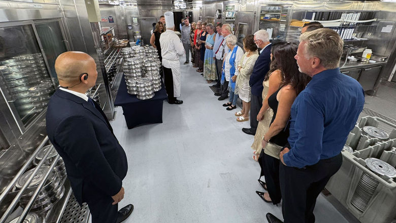 Holland America Line guests touring the galley.