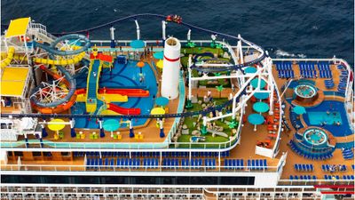 Carnival's Mardi Gras and its Bolt rollercoaster on the top deck.