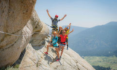The via ferrata at Palisades Tahoe affords recreational climbers a chance to ascend steep rock faces on an established course.