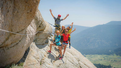 The via ferrata at Palisades Tahoe affords recreational climbers a chance to ascend steep rock faces on an established course.