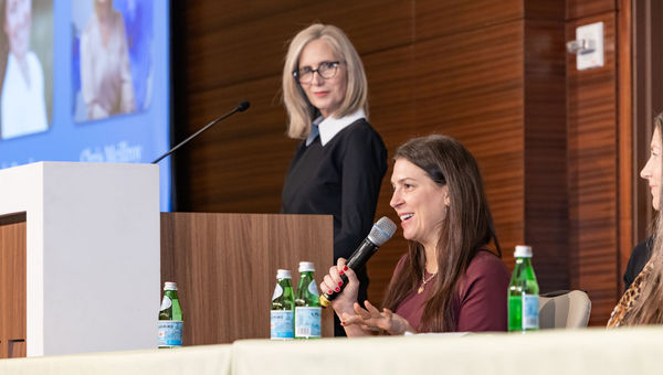Virtuoso vice president of global public relations Misty Belles (left) and Eli Wagner, founder of Wagner Bespoke Travel, during a Virtuoso Travel Week session.
