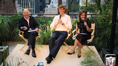 Jannik Sinner in between Explora president Anna Nash (right) and media executive Farhad Heydari at an event in New York.