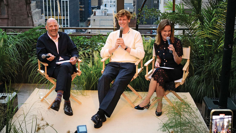 Jannik Sinner in between Explora president Anna Nash (right) and media executive Farhad Heydari at an event in New York.