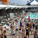 Celebrity Ascent cruise director Alexa Helsby-Lue leads a dance workout class on the pool deck. Like the class I tried, which was held in the same pool, her voice and the music was blasting for anyone outside to hear.
