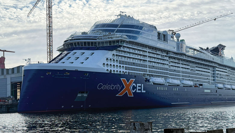 The Celebrity Xcel at the Chantiers de l'Atlantique shipyard in St. Nazaire, France.