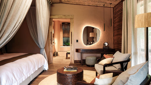 A bedroom at the Gorilla Forest Lodge in Uganda.