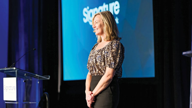 Karryn Christopher, president of Signature Travel Network, at the cooperative’s Owners' Meeting in San Diego.